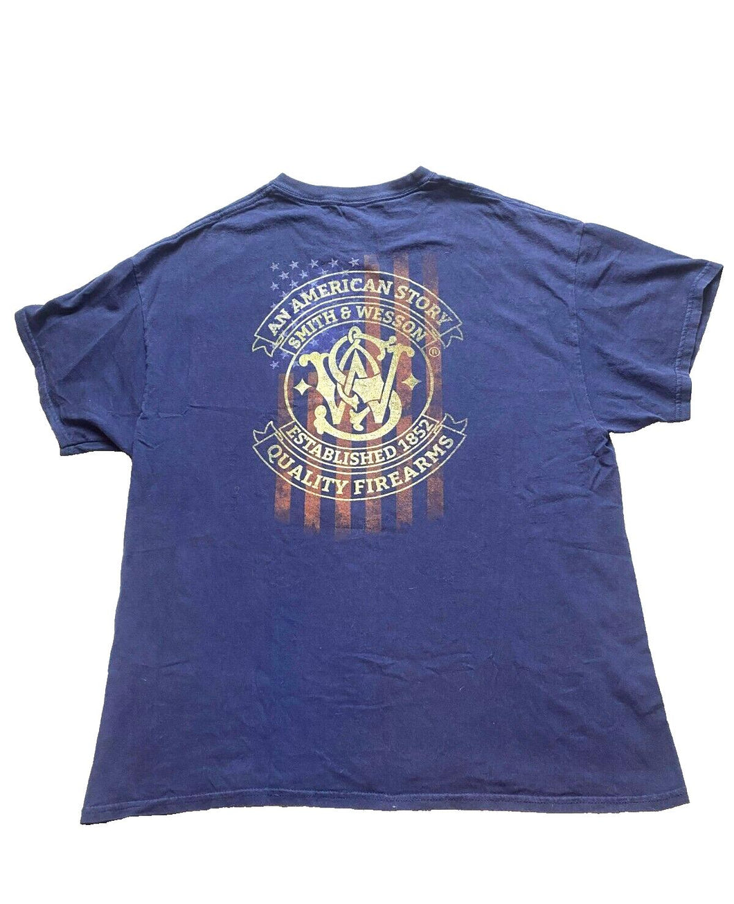 Smith & Wesson Shirt Adult Extra Large Navy Blue USA American Flag Firearms Mens