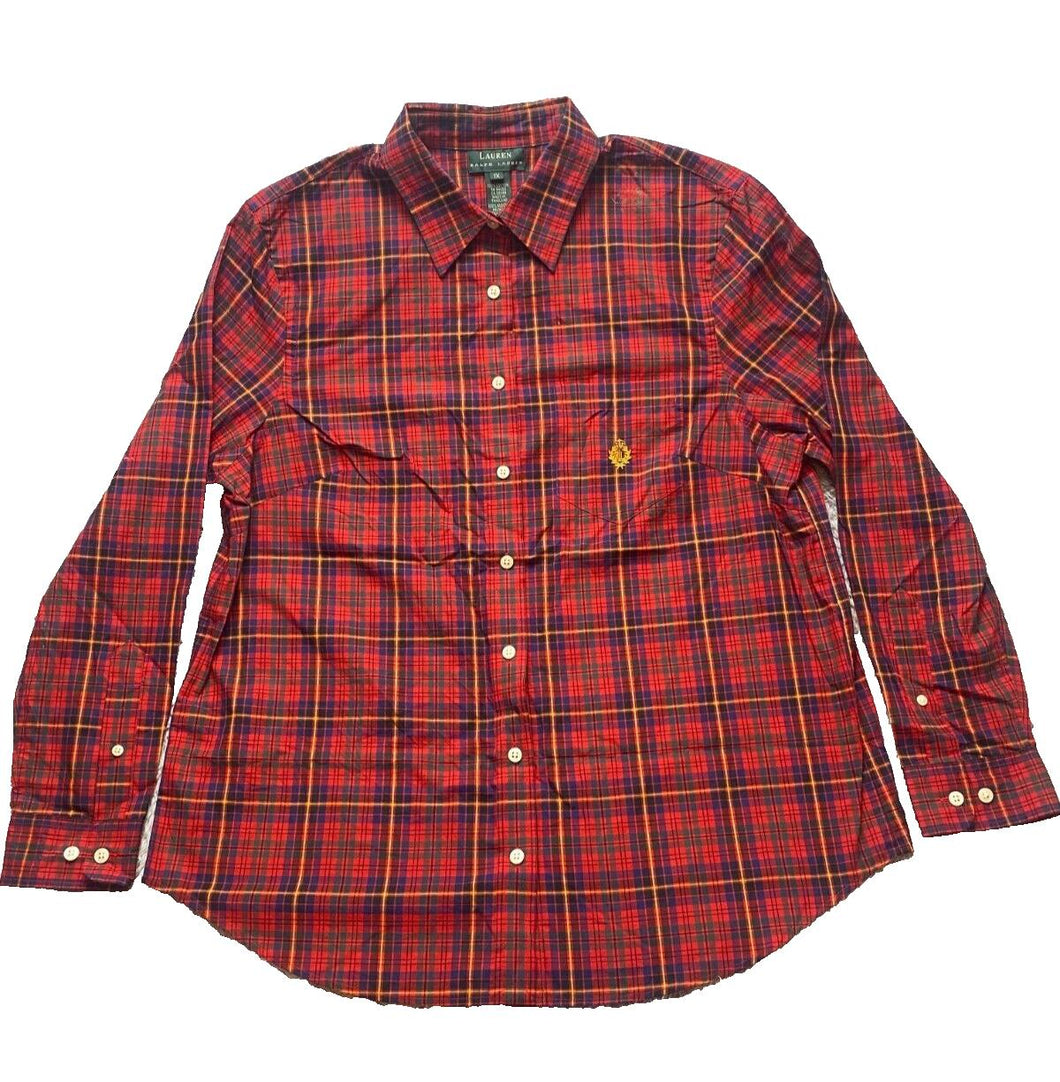 Lauren Ralph Lauren Shirt Womens 1X Red Green Tartan Plaid Button Up Plus Ladies