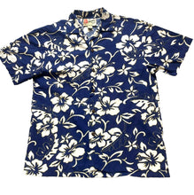 Load image into Gallery viewer, VTG Hilo Hattie Shirt Adult Large Navy AOP Flower Button Up Hawaiian Aloha Mens
