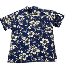 Load image into Gallery viewer, VTG Hilo Hattie Shirt Adult Large Navy AOP Flower Button Up Hawaiian Aloha Mens
