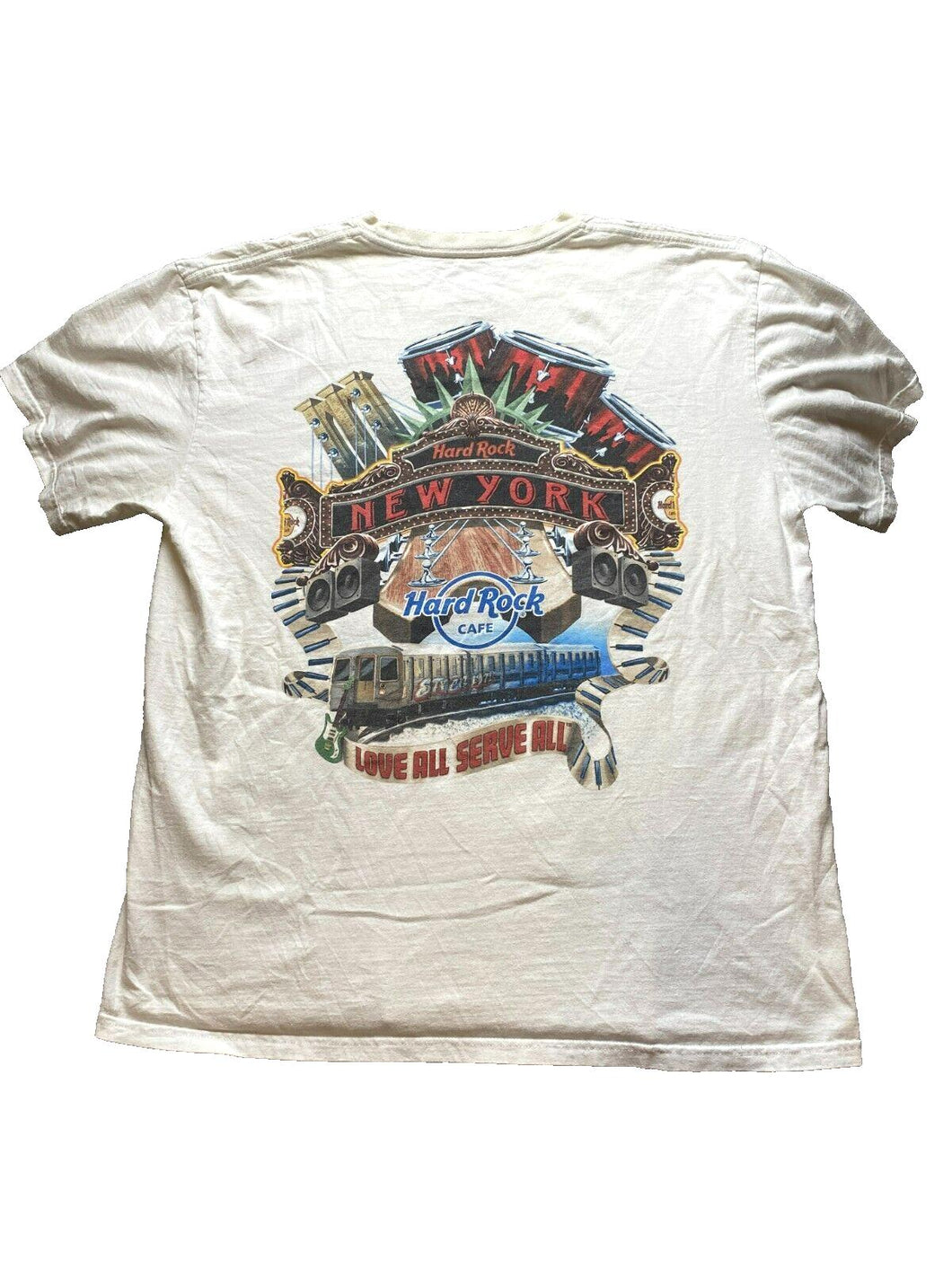 Hard Rock Cafe New York City Shirt Adult Extra Large White LOVE SERVE ALL Mens