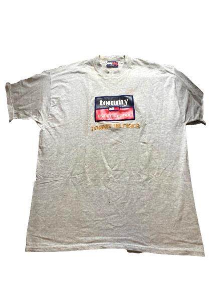 VTG Tommy Hilfiger Shirt Adult Extra Large Gray Leather Patch USA Collection Men
