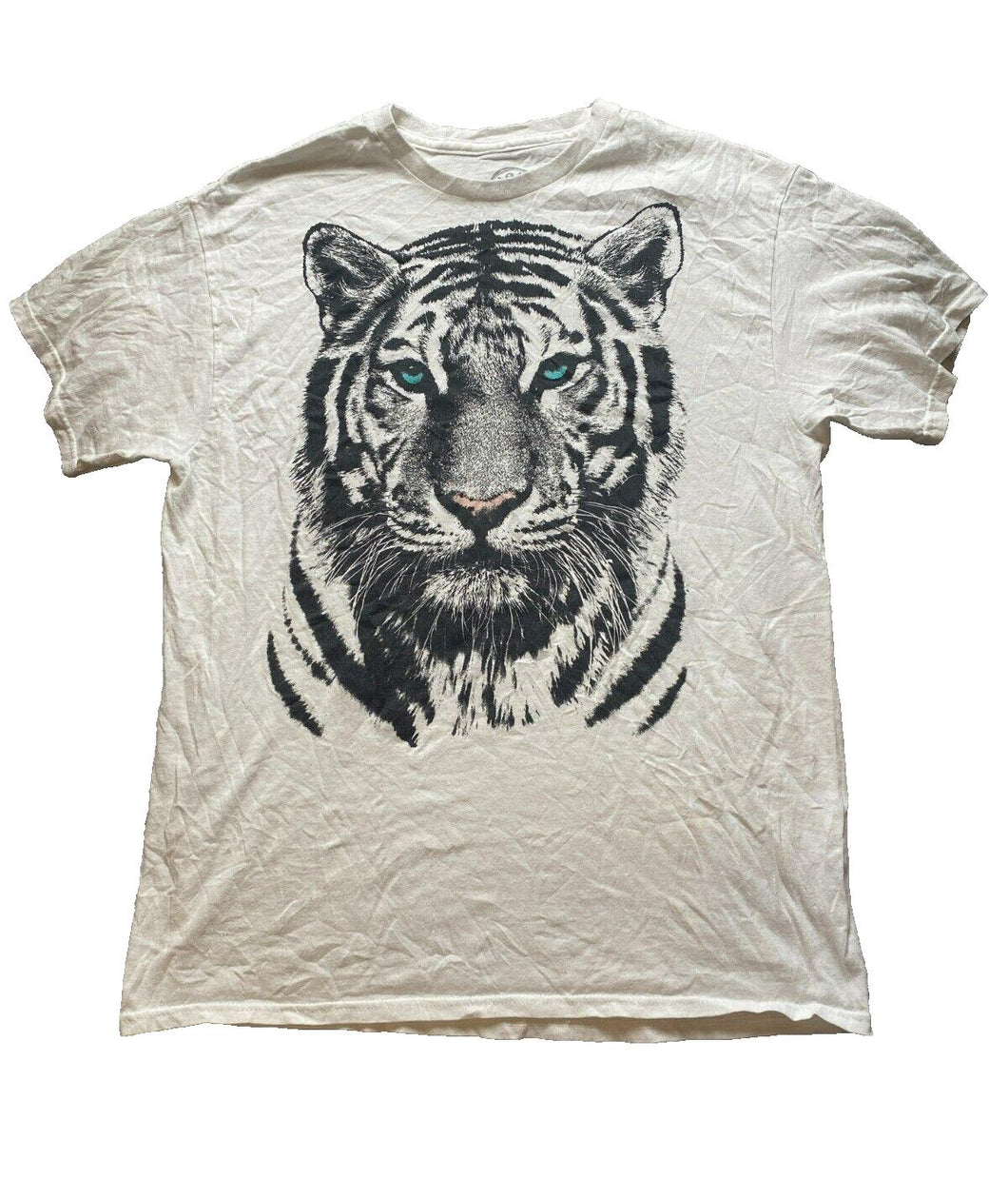 DOM Shirt Adult Large White Tiger Big Cat Face Blue Eyes Streetwear Nature Mens