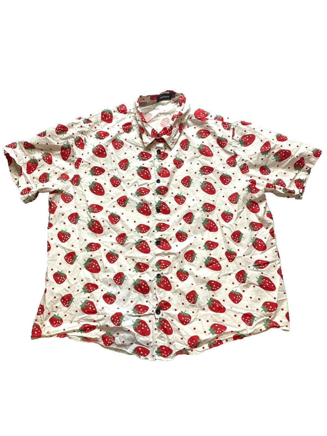 VTG VATPAVE Shirt Adult 2XL XXL Red White AOP Strawberry Button Up Hawaiian Mens