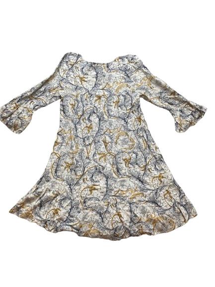 Anthropologie Hinge Dress Womens Small Navy Gold Hippie Peasant Boho Swing Flare
