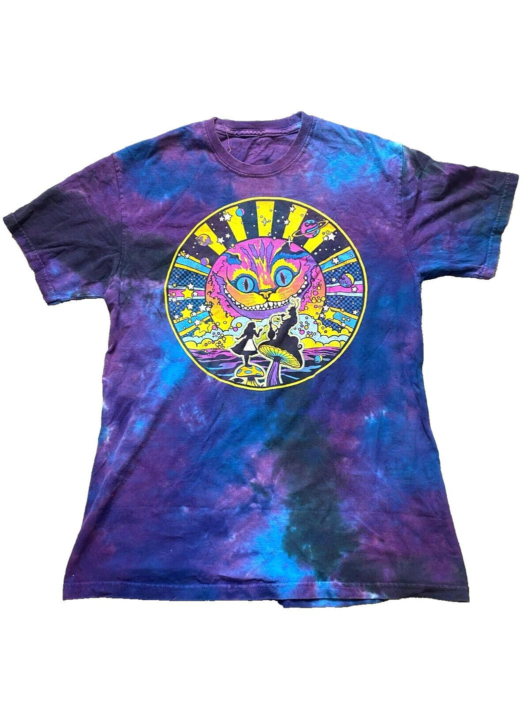 Alice in Wonderland Shirt Adult Small Purple Blue Cheshire Cat Silhouette Mens