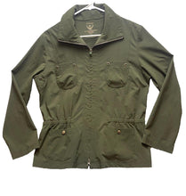 Load image into Gallery viewer, Zenergy By Chicos Shirt Womens Extra Large Army Green Long Sleeve Full Zip Lady
