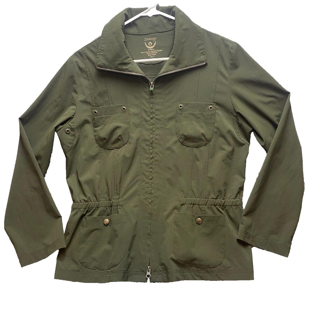 Zenergy By Chicos Shirt Womens Extra Large Army Green Long Sleeve Full Zip Lady
