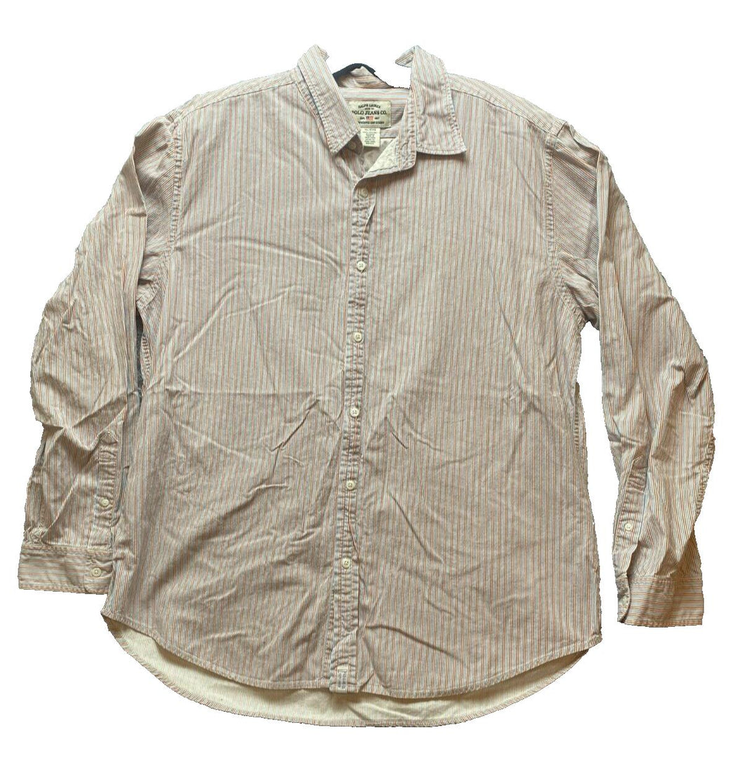 POLO Ralph Lauren Shirt Adult Extra Large Blue Red Stripes Button Up Casual Mens
