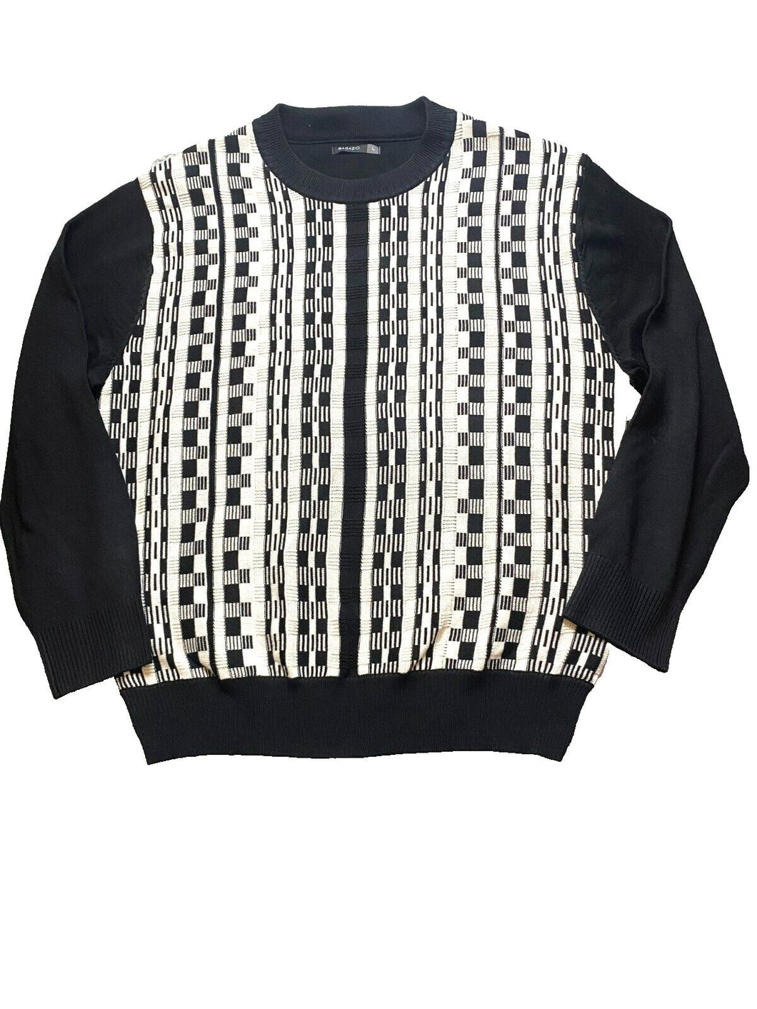 Bagazio Sweater Adult Large Black White Geometric Outerwear Pullover Mens