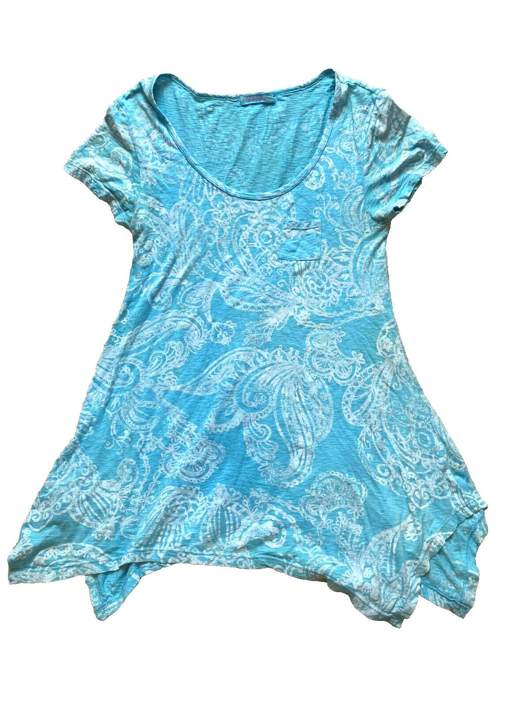 Fresh Produce Shirt Womens Medium Blue Tunic AOP Paisley Lagenlook Boho Blouse