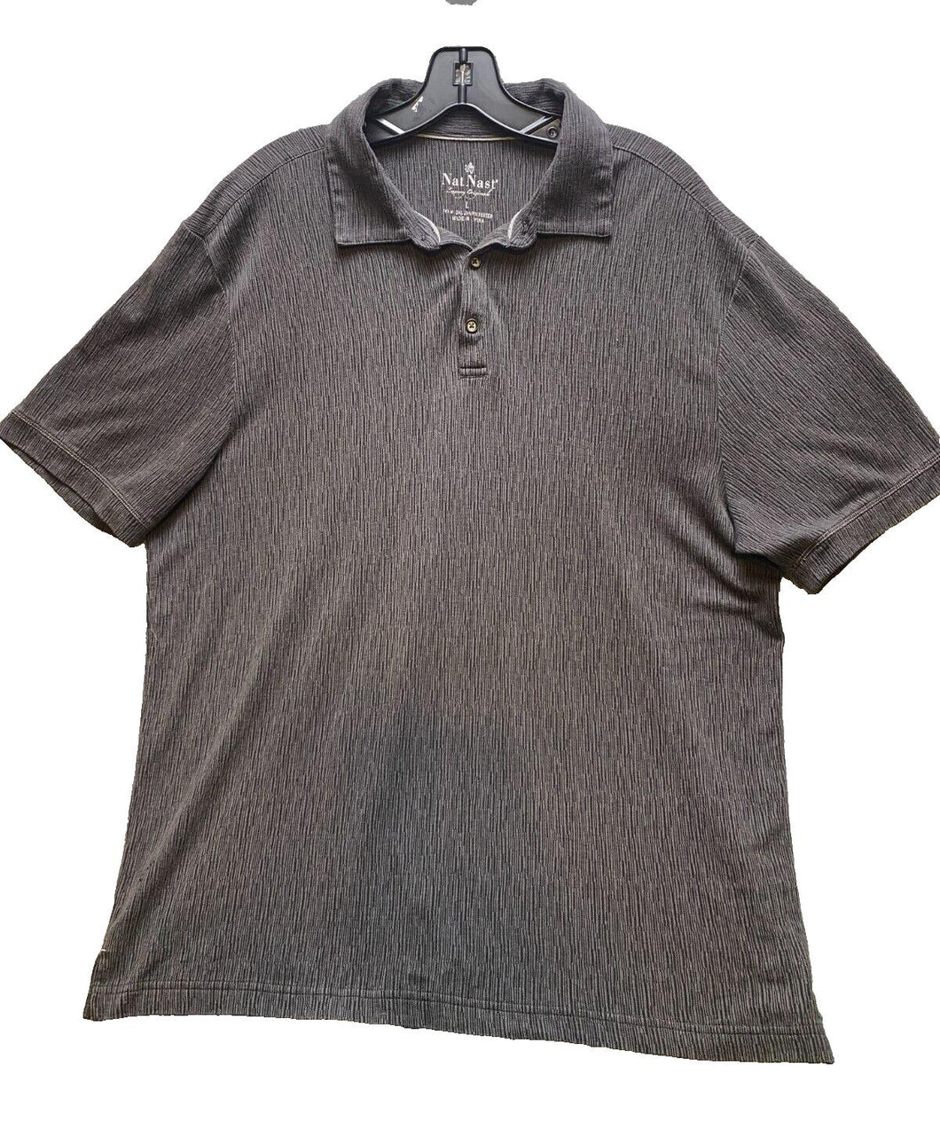 Nat Nast Shirt Adult Large Charcoal Gray Textured Polo Collared Golf Preppy Mens