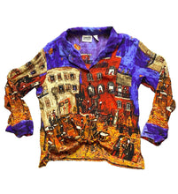 Load image into Gallery viewer, Chicos Shirt Womens 3 Extra Large AOP Diner City Scene Vibrant Button Up Silk
