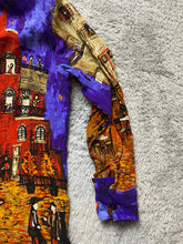Load image into Gallery viewer, Chicos Shirt Womens 3 Extra Large AOP Diner City Scene Vibrant Button Up Silk
