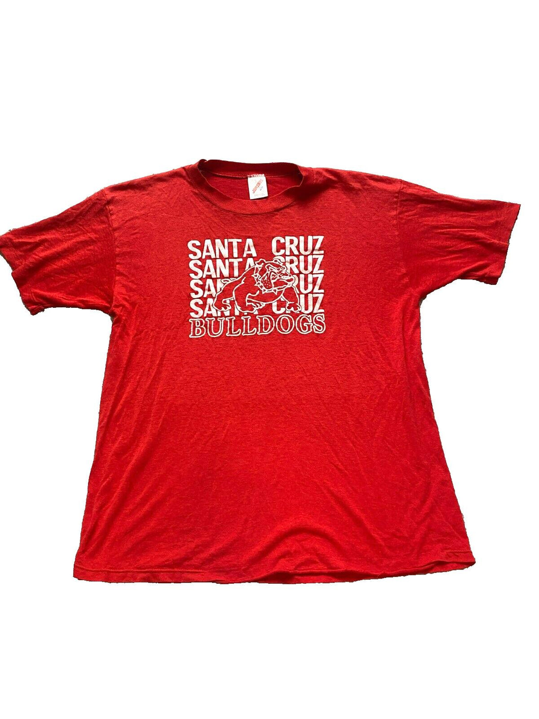 VTG Santa Cruz Bulldogs Shirt Adult Large Red Single Stitch Spell Out 80s Mens