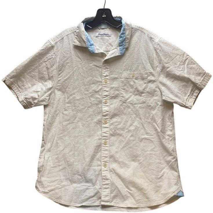 Tommy Bahama Shirt Adult Medium Ivory Seersucker Button Up Short Sleeve Mens