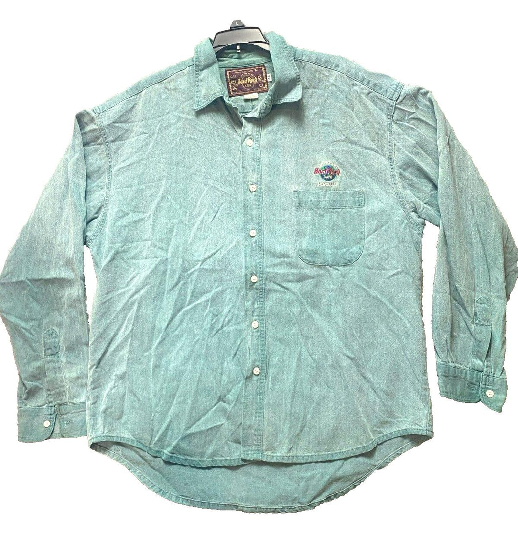 VTG Hard Rock Cafe Shirt Adult Extra Large Honolulu Hawaii Planet Button Up Mens