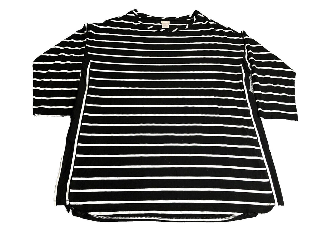 Chico's Zenergy Shirt Womens 2 Black White Striped Tunic Blouse Normcore Spandex