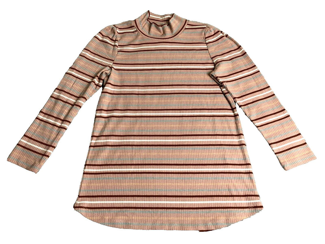 Free People Sweater Womens Large Peaach Maroon Striped Turtleneck Outerwear Lady