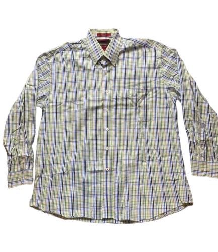 Alan Flusser Shirt Adult Large Green Blue Plaid Button Up Weekend Casual Mens