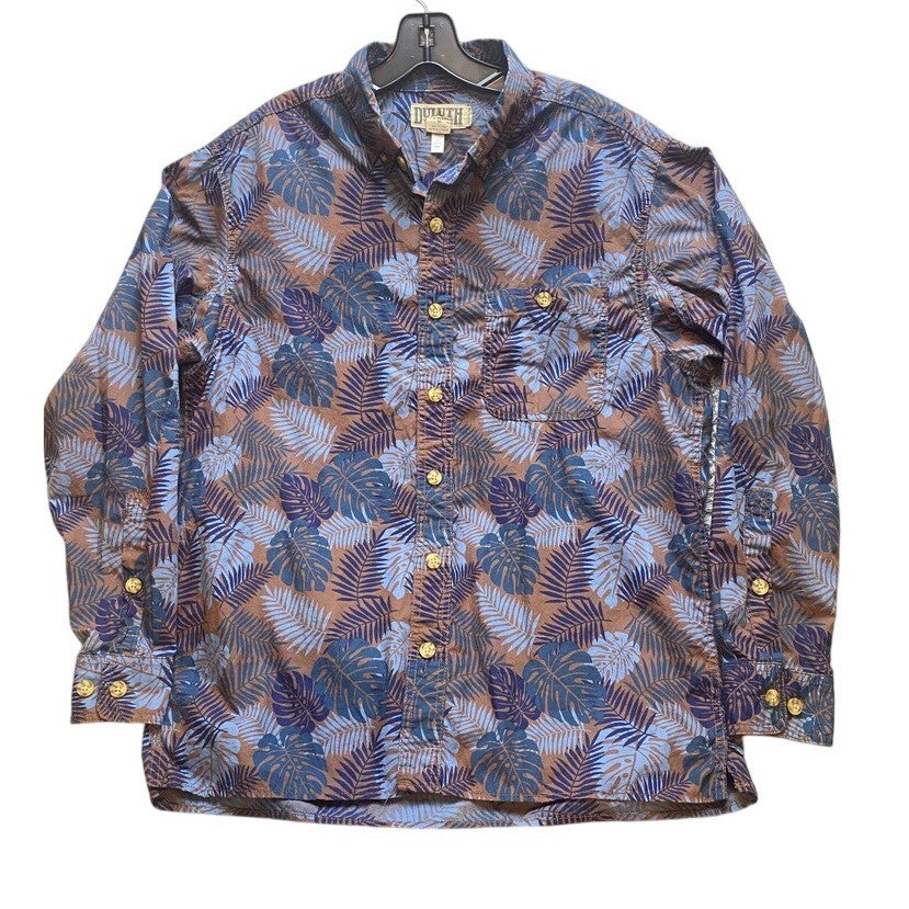 Duluth Trading Shirt Adult Medium Relaxed Fit Button Up Palm Leaf AOP Mens