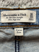 Load image into Gallery viewer, Abercrombie &amp; Fitch Jeans Adult 36x22 Blue 90s Slim Straight High Rise Curve Men
