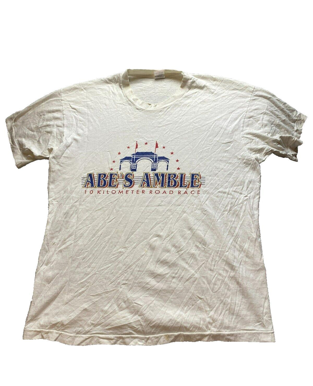 VTG Abe's Amble 10 KM Road Race Shirt Adult Extra Large White Single Stitch 90s