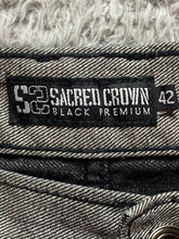 Load image into Gallery viewer, Sacred Crown Jeans Adult 42x29.5 Gray S2 Black Premium Baggy Hip Hop Denim Mens
