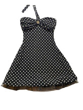 Load image into Gallery viewer, Blondie Nites  Pin-Up Dress Womens 11 Black White Polkadots Halter Cocktail Lady
