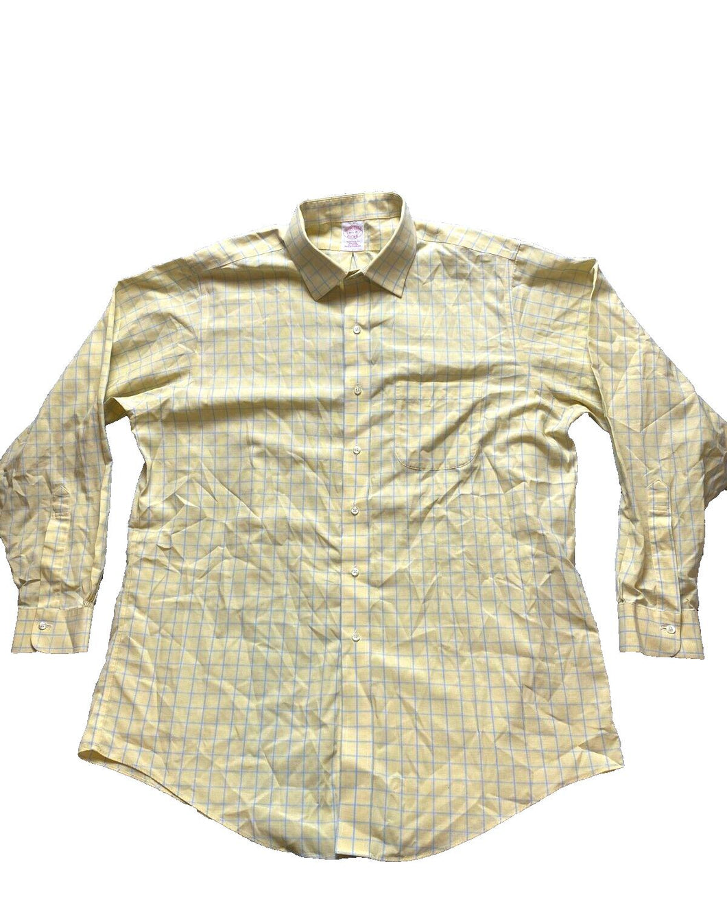 Brooks Brothers Shirt Adult 16.5 Large Yellow Blue Button Up Traditional Fit Men