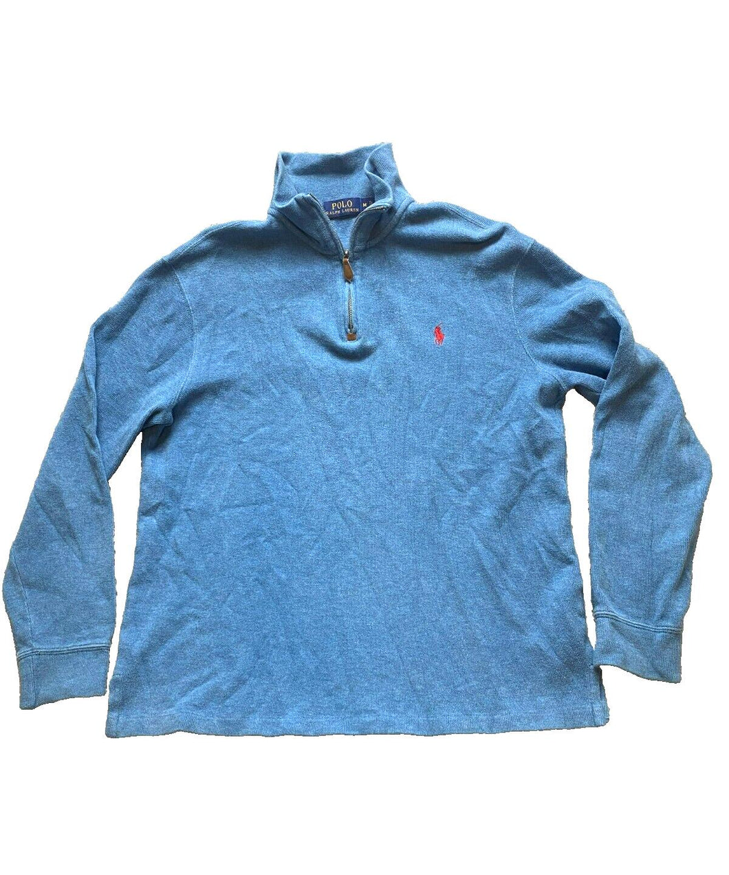 POLO Ralph Lauren Sweater Adult Medium Slate Blue 1/4 Zip Mock Neck Red Pony Men