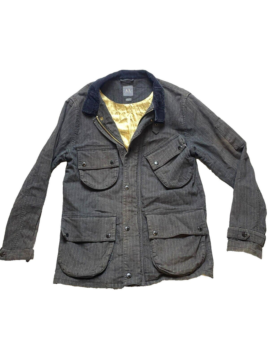Armani Exchange Jacket Adult Small Charcoal Pinstriped Zip Up Snaps Outdoor Mens