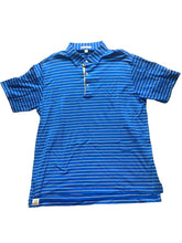 Load image into Gallery viewer, Peter Millar Shirt Adult Large Blue Beige Preppy Prestonwood Golf Polo Mens
