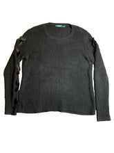 Load image into Gallery viewer, Lauren Ralph Lauren Sweater Large Black Ribbed Knit Lace Up Oversized Outerwear
