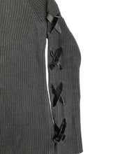 Load image into Gallery viewer, Lauren Ralph Lauren Sweater Large Black Ribbed Knit Lace Up Oversized Outerwear
