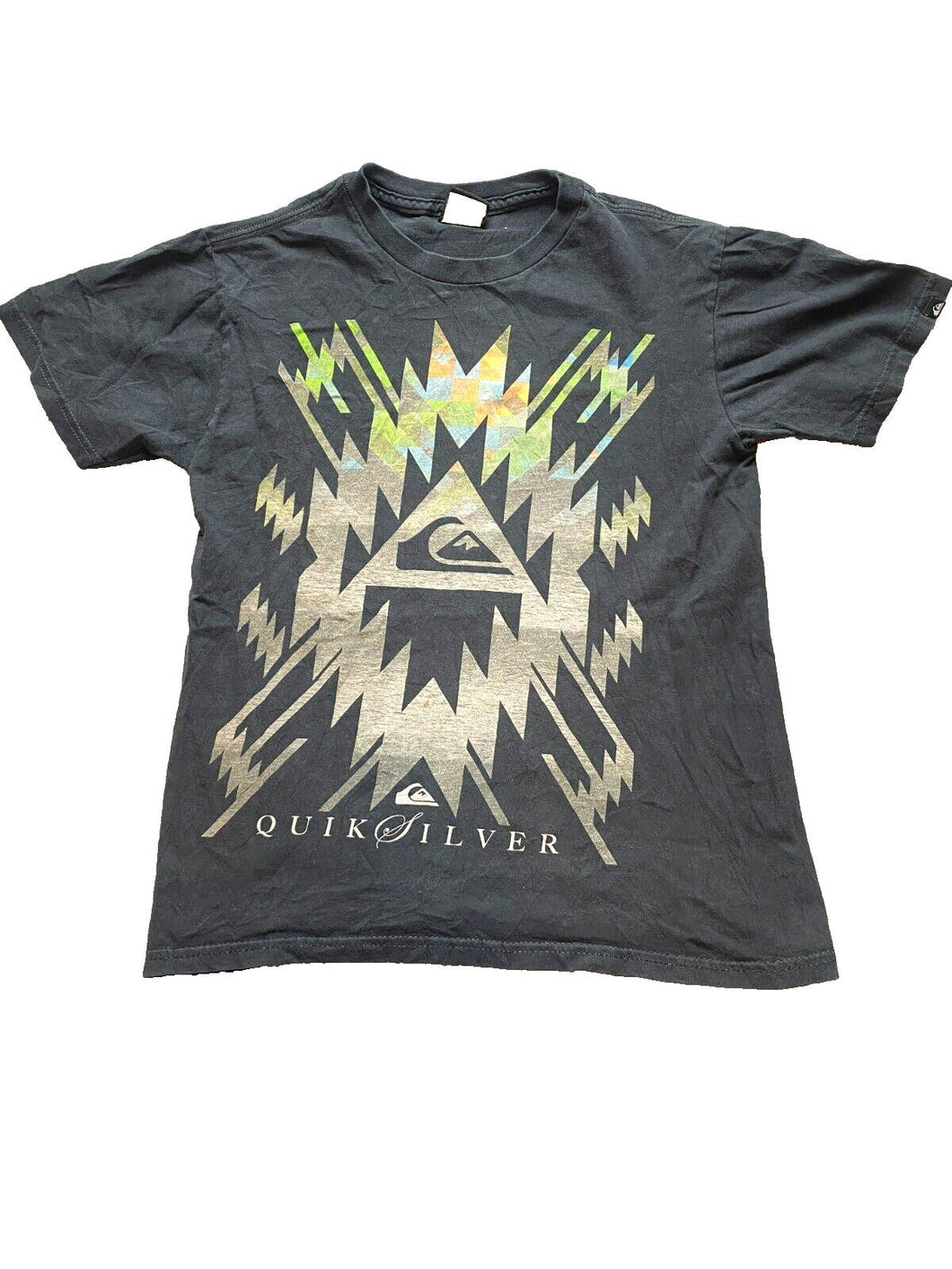 QuikSilver Shirt Youth Large Black Aztec Surfer Surfing Logo Streetwear Boys