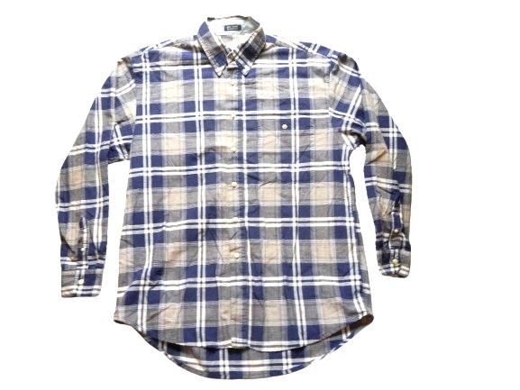 Bugle Boy Shirt Adult Medium Button Up Long Sleeve Plaid No Wrinkle Casual Mens