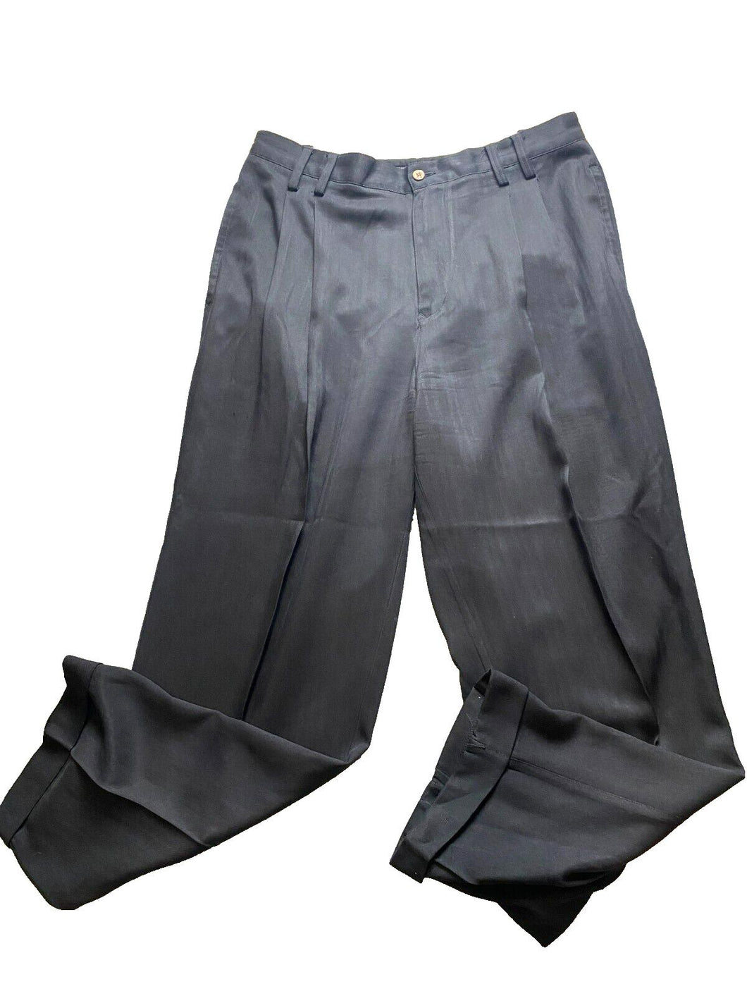 Tommy Bahama Pants Adult 35x28.5 Black Pleated Straight Leg Relax Silk Dress Men