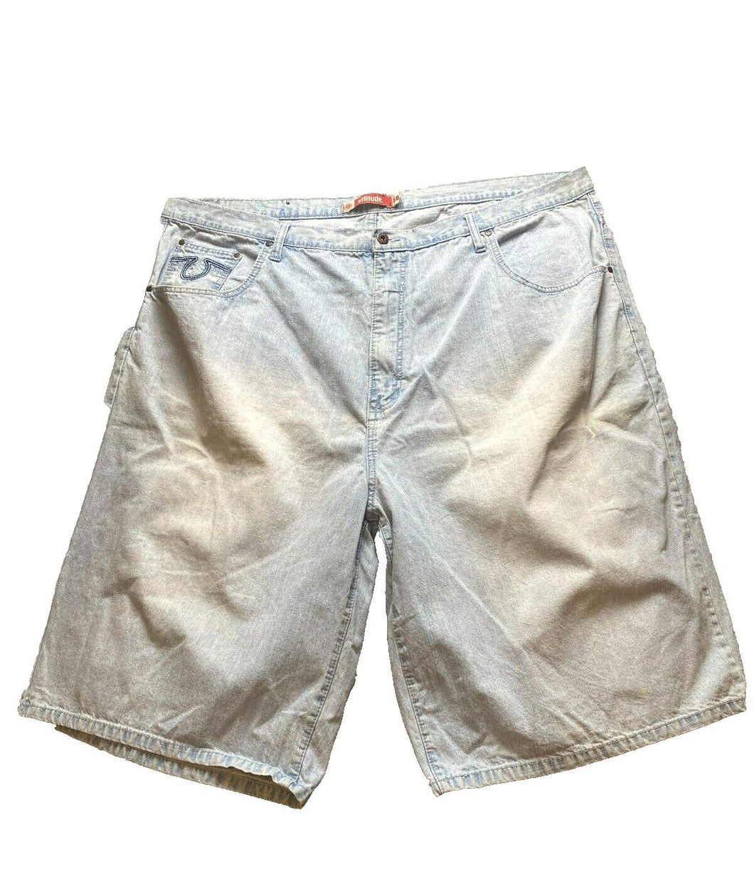 Attitude Shorts Adult 50 Blue Denim Jean Bermuda Flat Front Hip Hop Baggy Mens