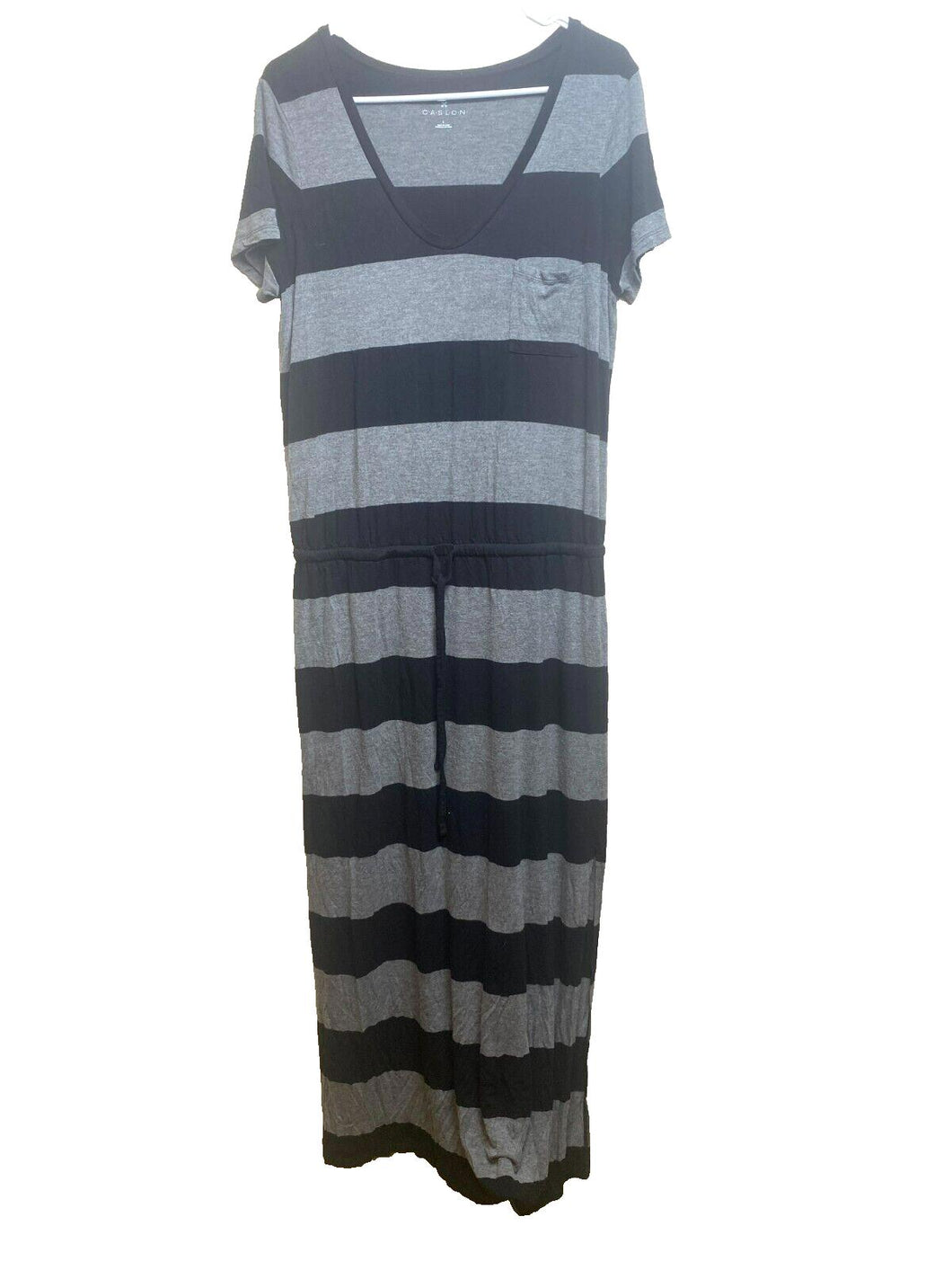 Caslon Dress Womens Large Black Gray Drawstring 100% Rayon Maxi Lagenlook