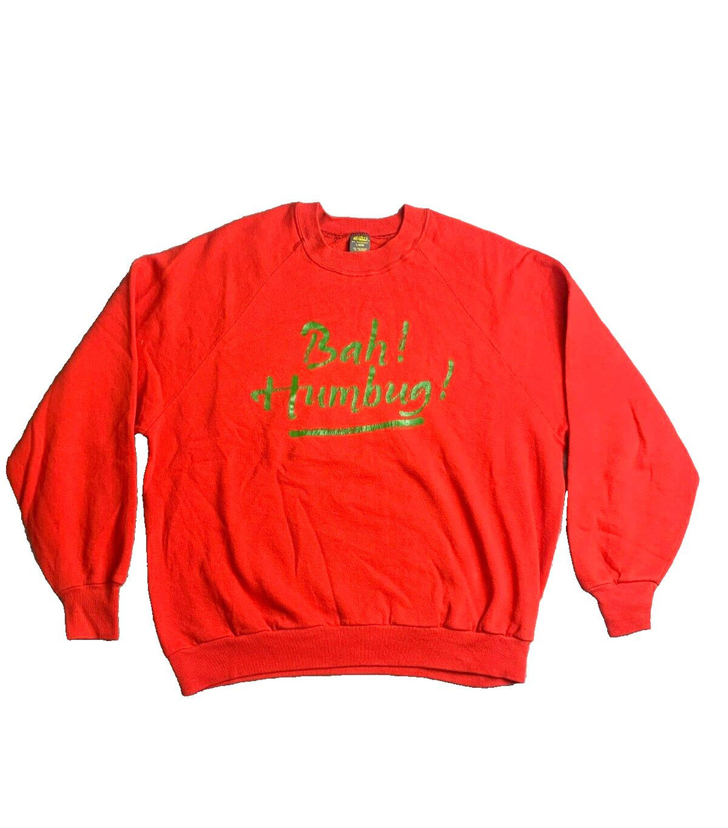 VTG Bah Humbug Sweatshirt Adult Large Red Ugly Christmas Scrooge Sweater 80s Men