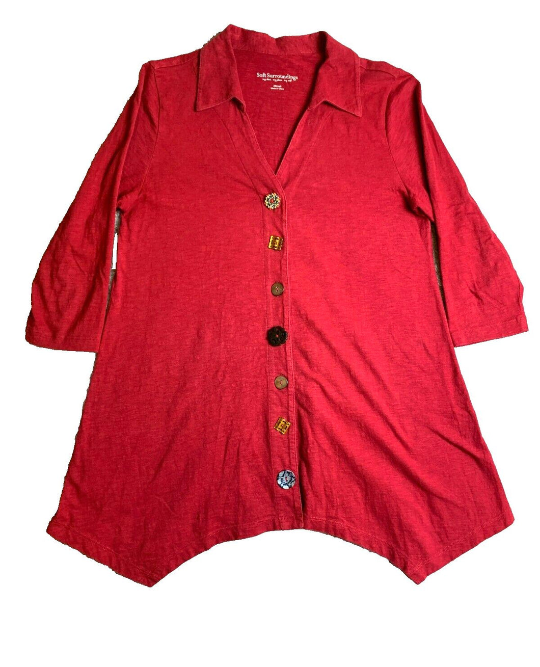 Soft Surroundings Shirt Womens Extra Small Red Danielle Oversized Lagenlook Boho