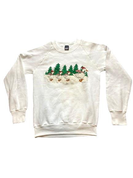 VTG Duck Sweatshirt Womens Small White Holiday Ugly Christmas 90s Grandmacore