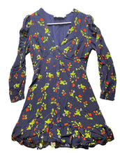 Load image into Gallery viewer, ASTR The Label Dress Women Medium Navy AOP Cherry Viscose Fit Flare Boho Peasant
