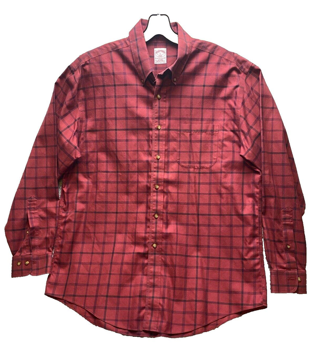 Brooks Brothers Shirt Adult Large Maroon Checkered Button Down Long Sleeve Mens