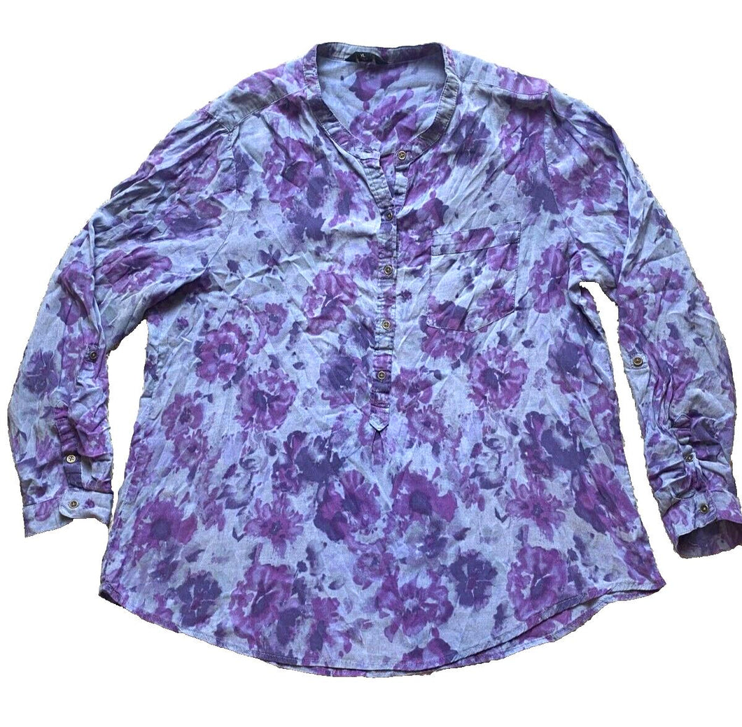 Lucky Brand Shirt Womens Extra Large Blue Purple Viscose AOP Flower Boho Peasant