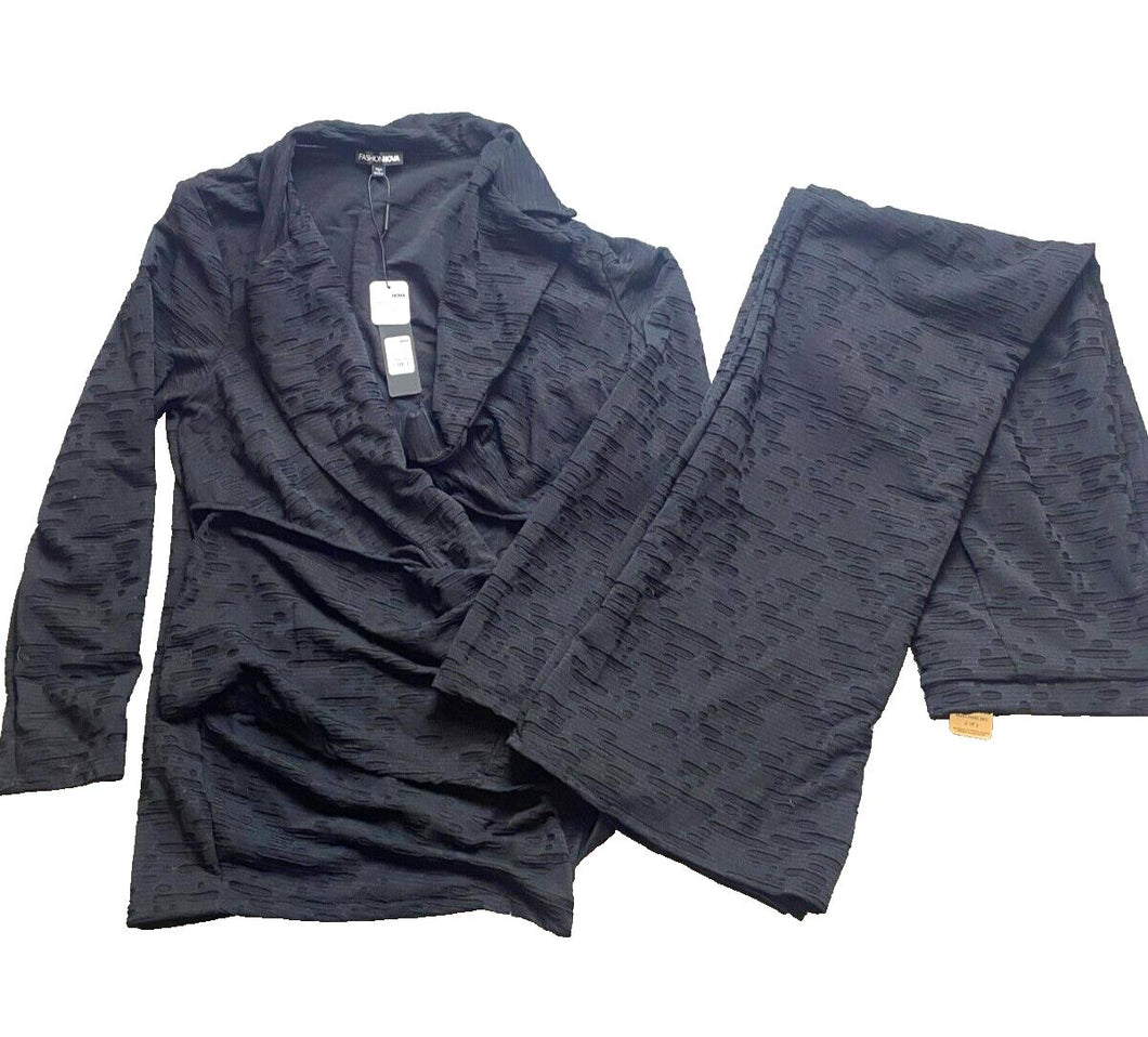 Fashion Nova Matching Set Womens 3X Twisted Front Tunic Textured Pants Plus NWT