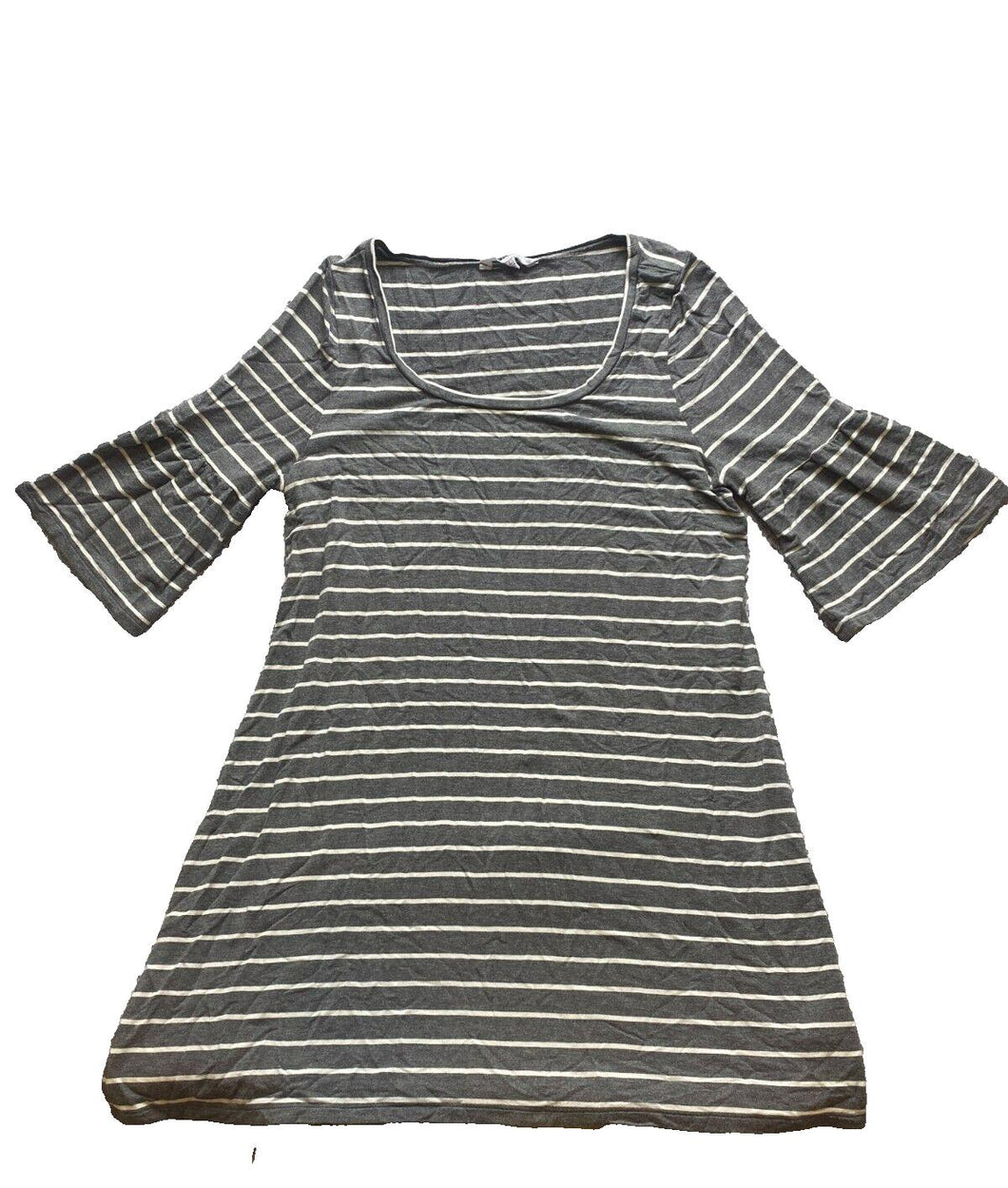 BB Dakota Dress Womens Large Gray White Bell Sleeve Hippie Spandex Viscose Tunic