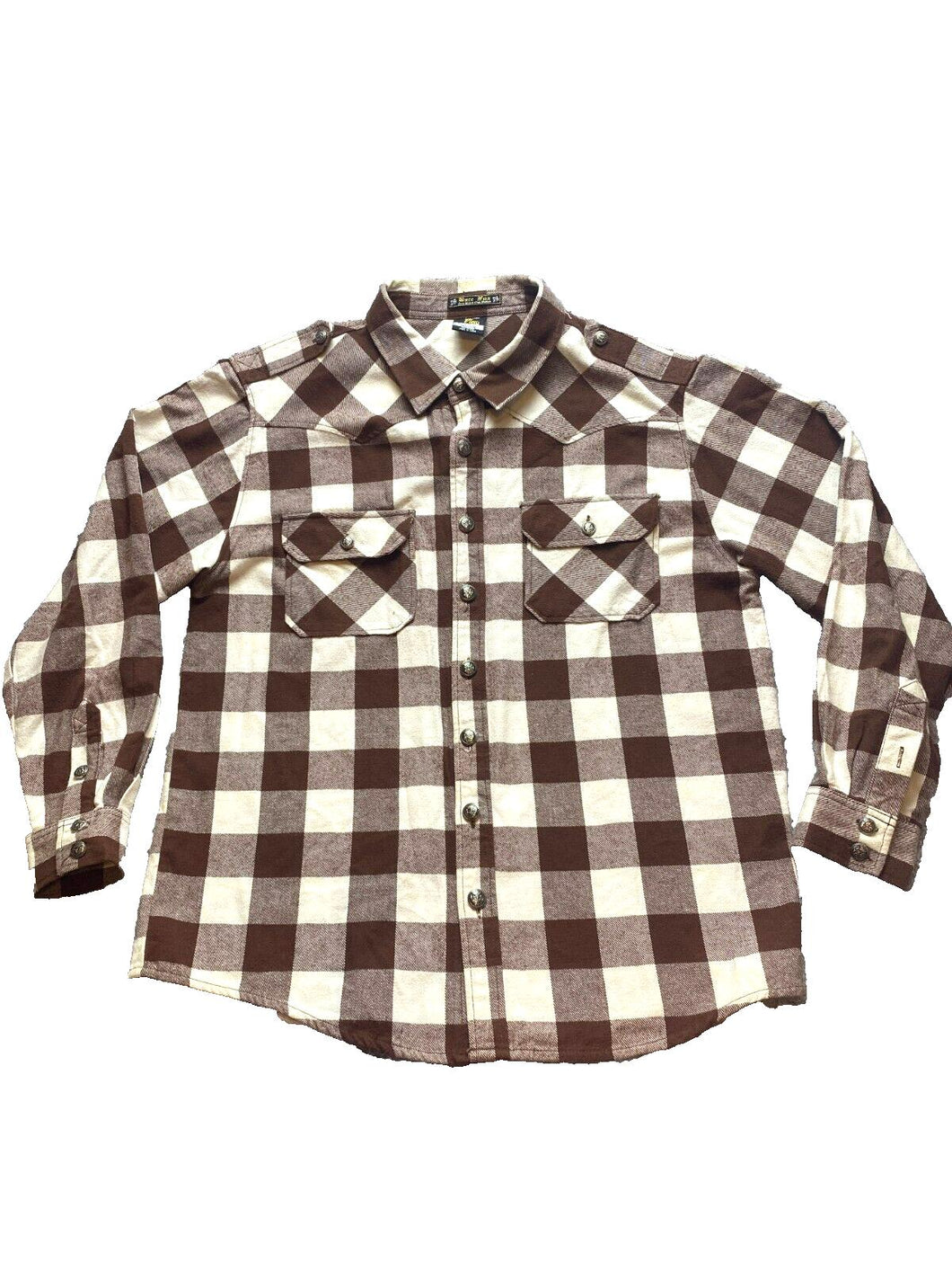 Bare Fox Shirt Adult 2XL XXL Brown Beige Plaid Western Cowboy Flap Pockets Mens