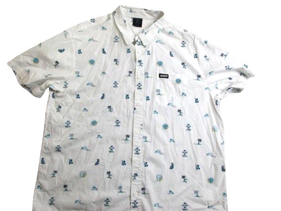 Ron Jon Surf Shop Shirt Adult 2XL White Hawaiian Tropical Surfer AOP Spandex Men